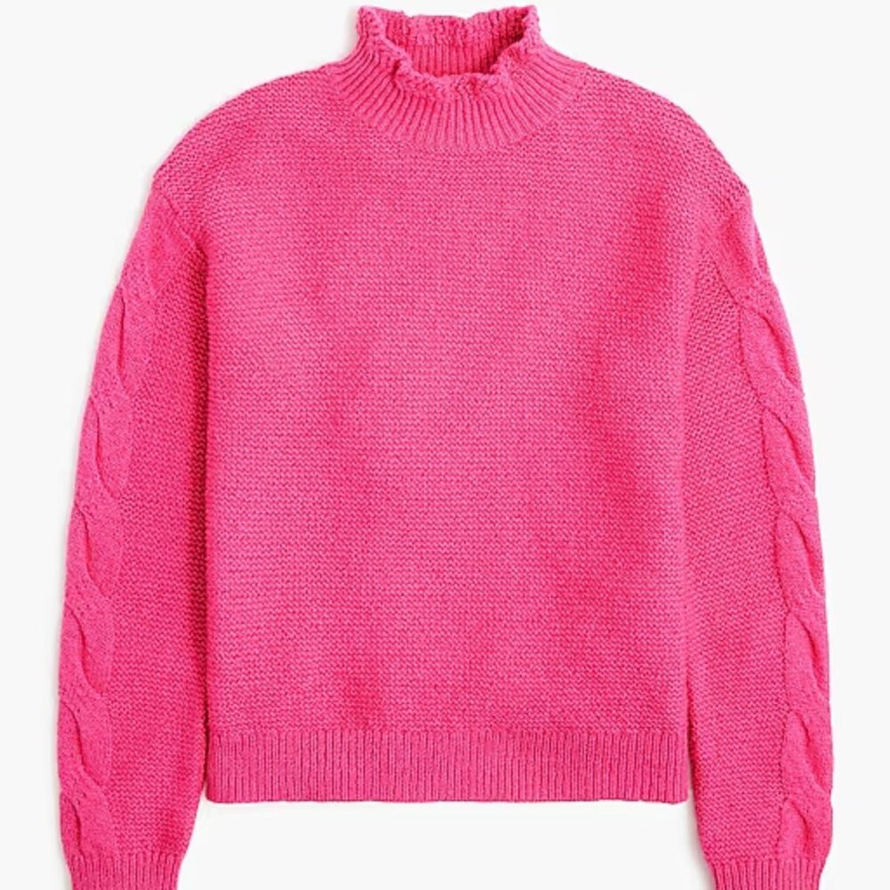 J. Crew Soft Fuchsia Mockneck Cable-Sleeve Sweater/NWT/XL